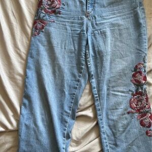 Gloria Vanderbilt Light Blue Jeans with Red Floral Embroidery